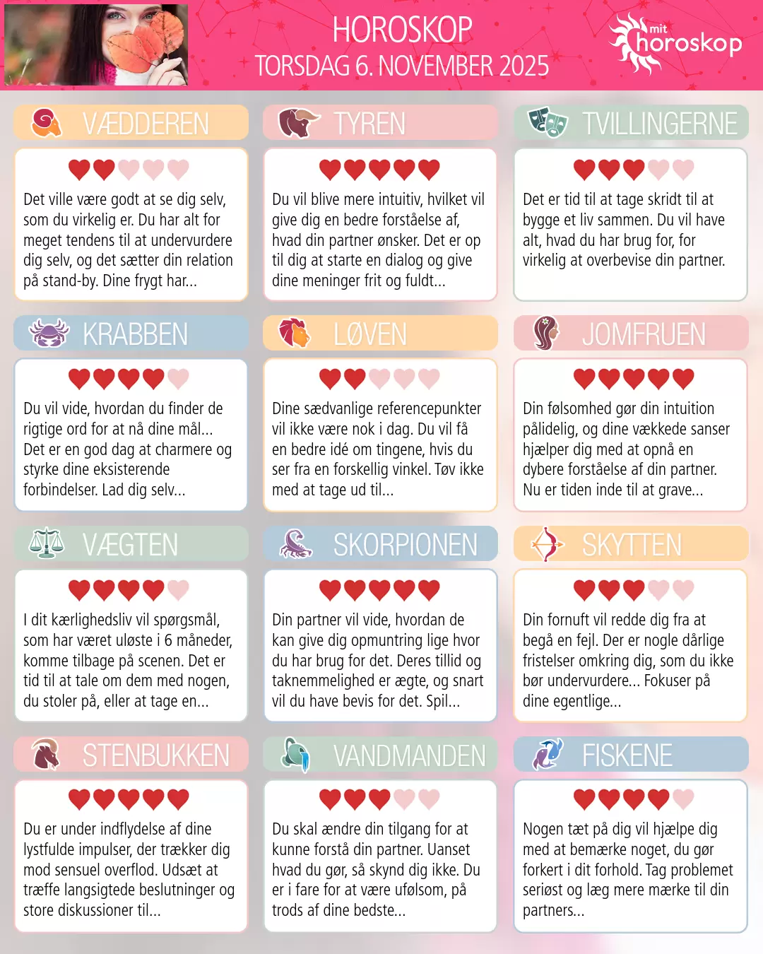 Horoskop for torsdag 6. november 2025