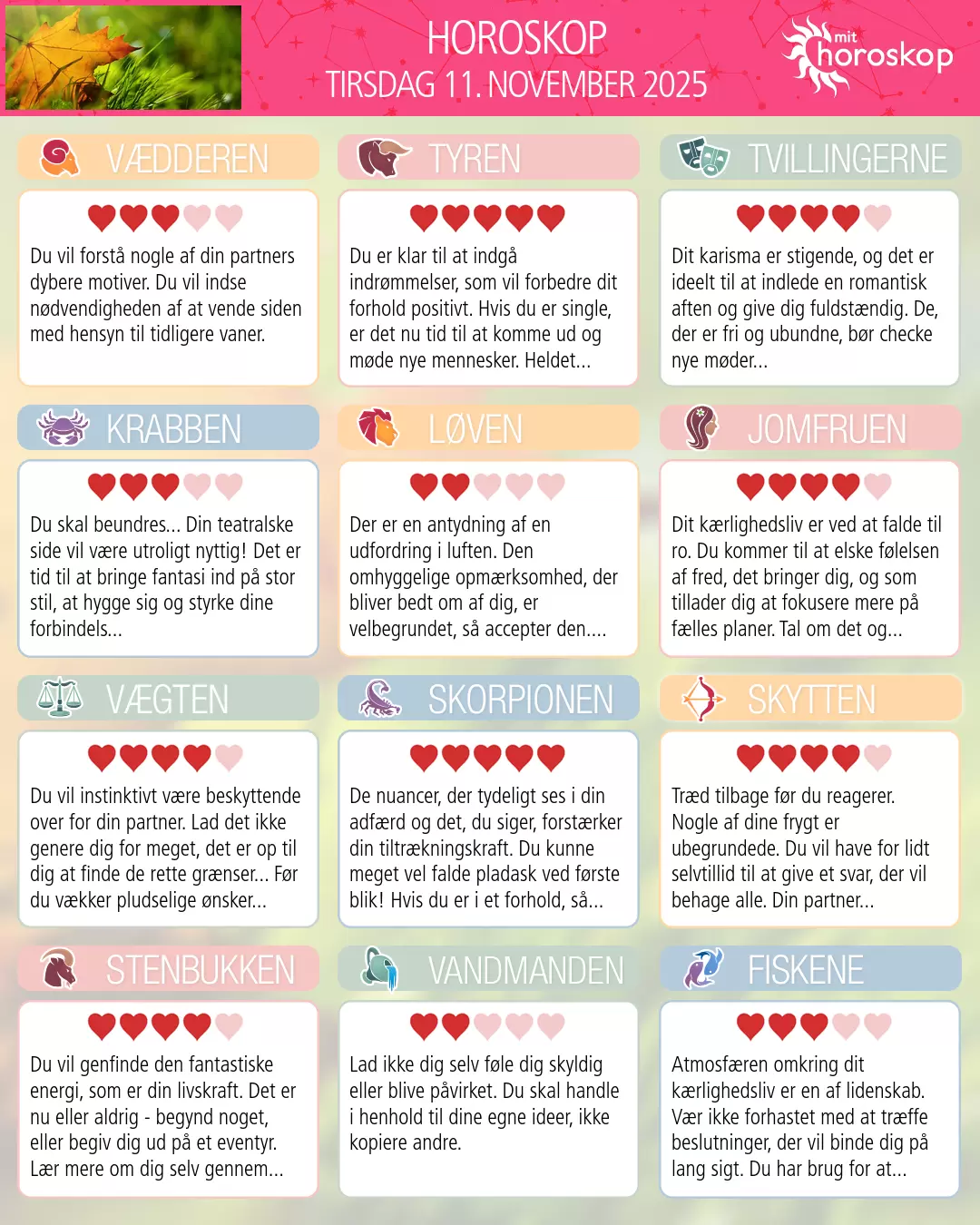 Horoskop for tirsdag 11. november 2025