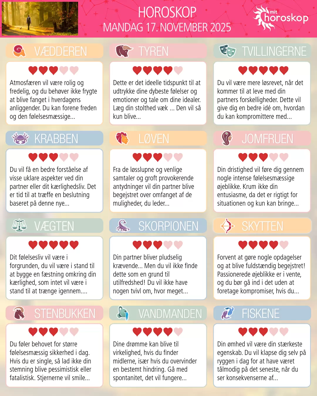 Horoskop for mandag 17. november 2025