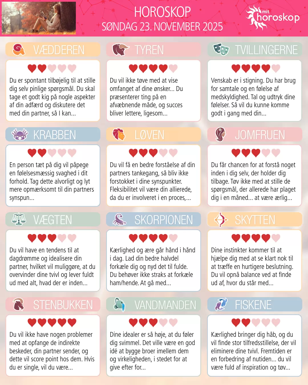 Horoskop for søndag 23. november 2025