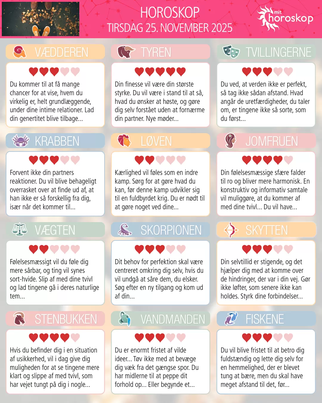 Horoskop for tirsdag 25. november 2025