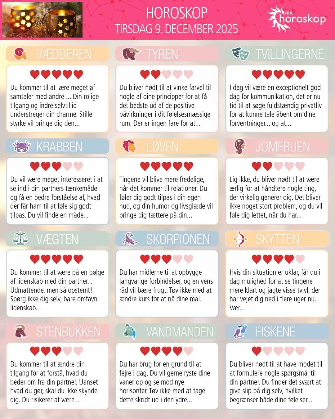Horoskop for tirsdag 9. december 2025