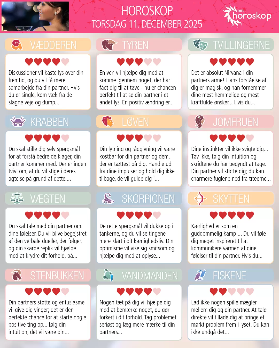 Horoskop for torsdag 11. december 2025