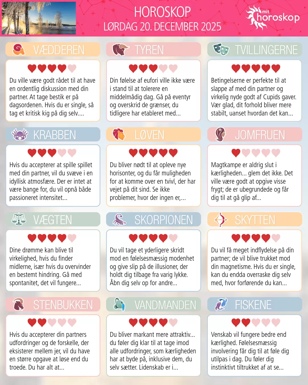 Horoskop for lørdag 20. december 2025