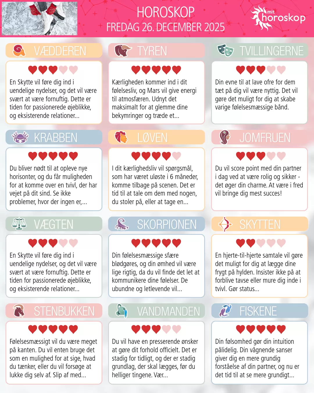 Horoskop for fredag 26. december 2025