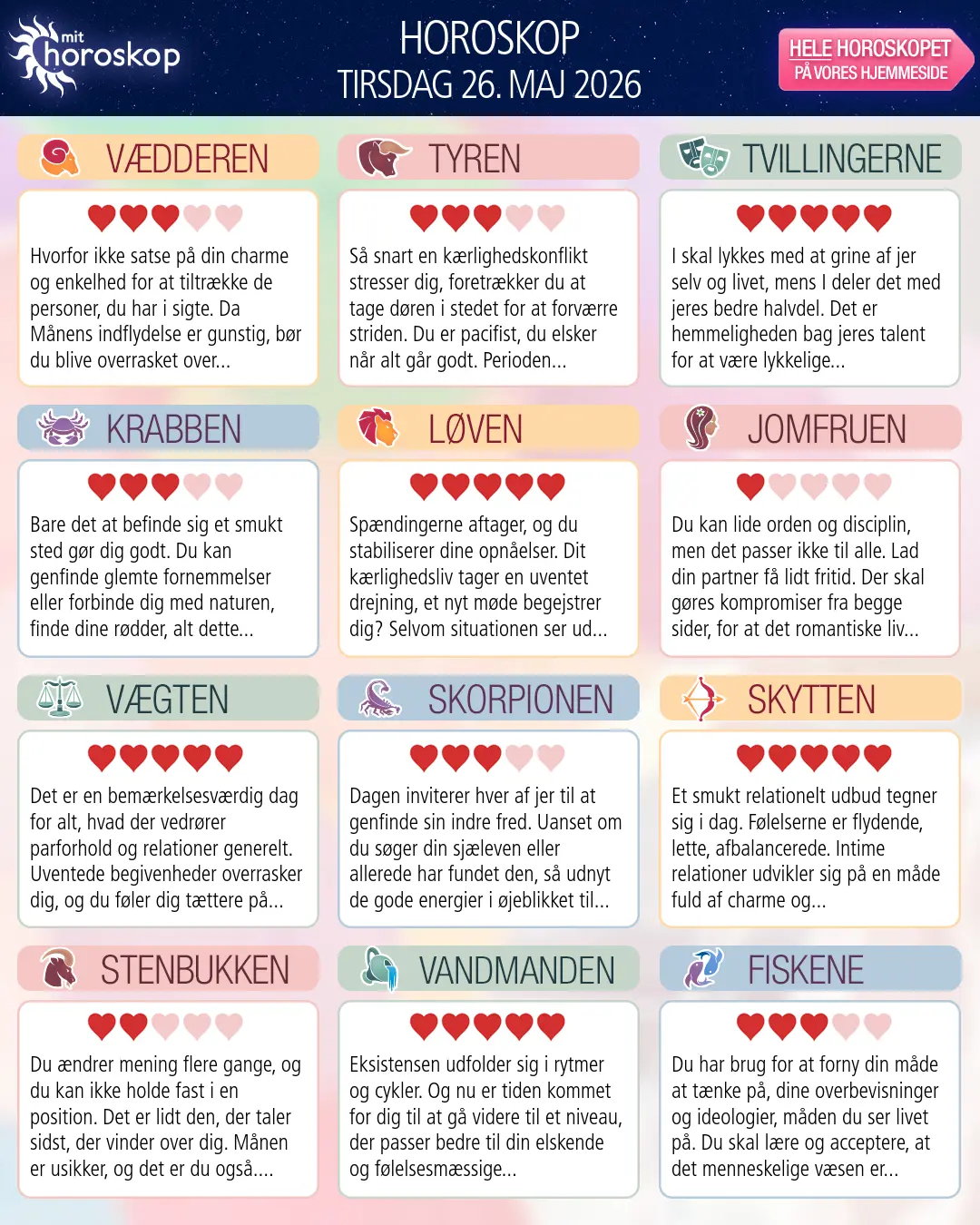 Horoskop for tirsdag 26. maj 2026