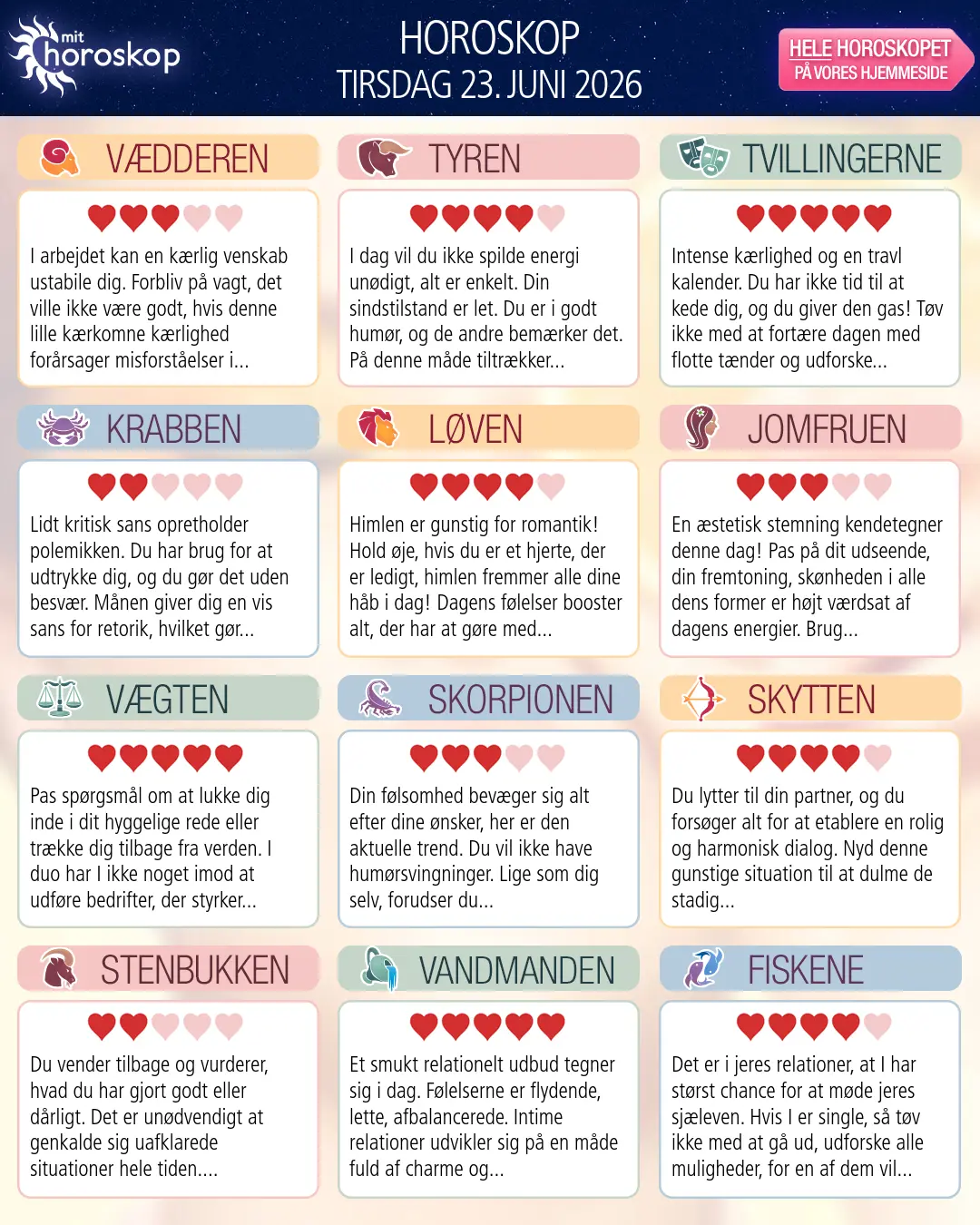 Horoskop for tirsdag 23. juni 2026