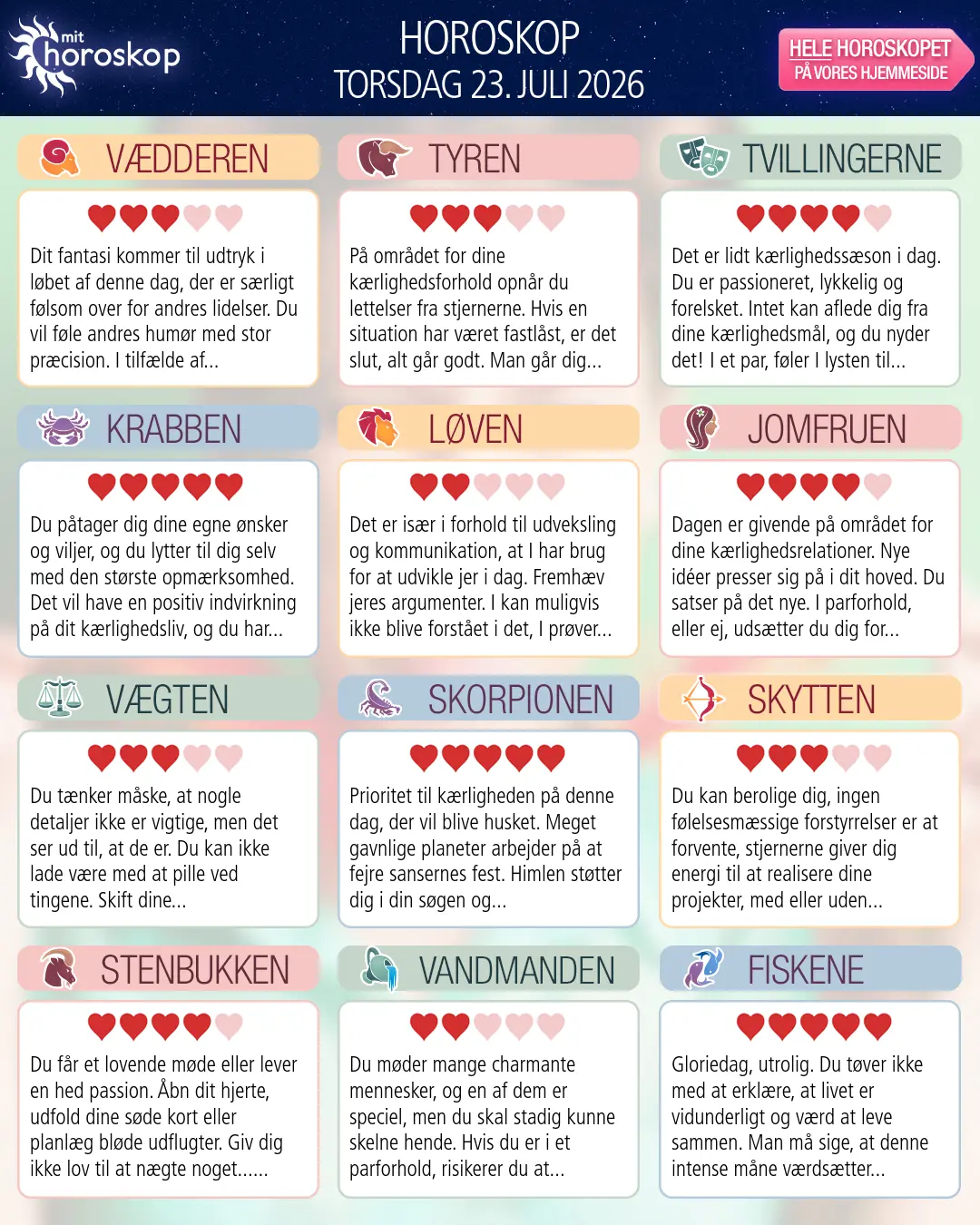 Horoskop for torsdag 23. juli 2026