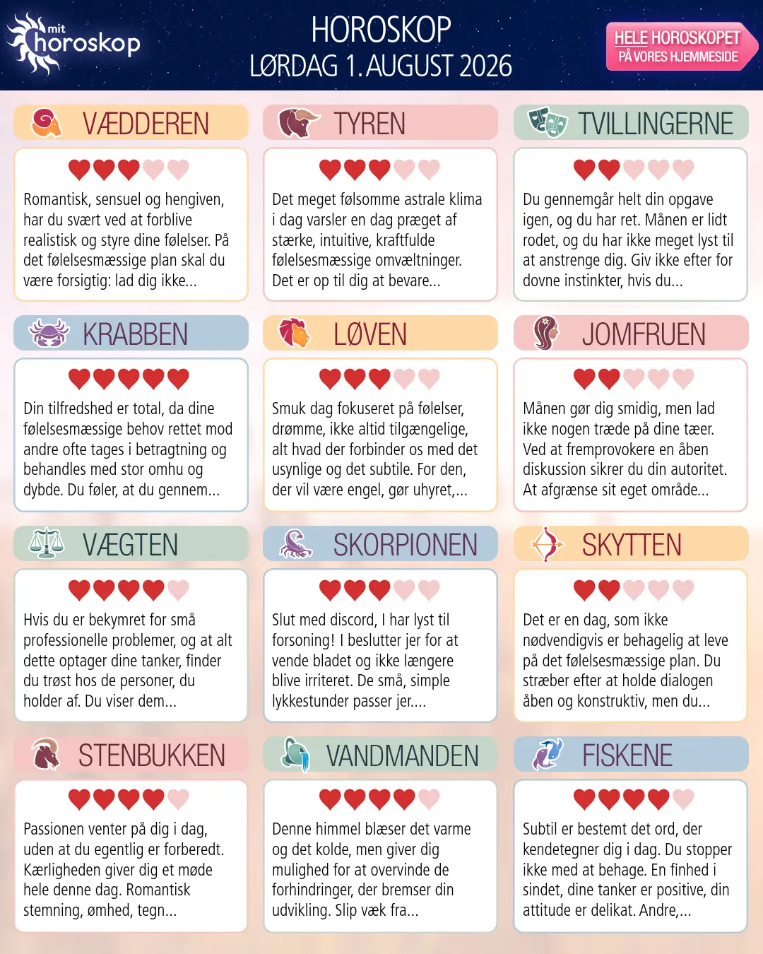 Løven: dit horoskop for 3. August 2026