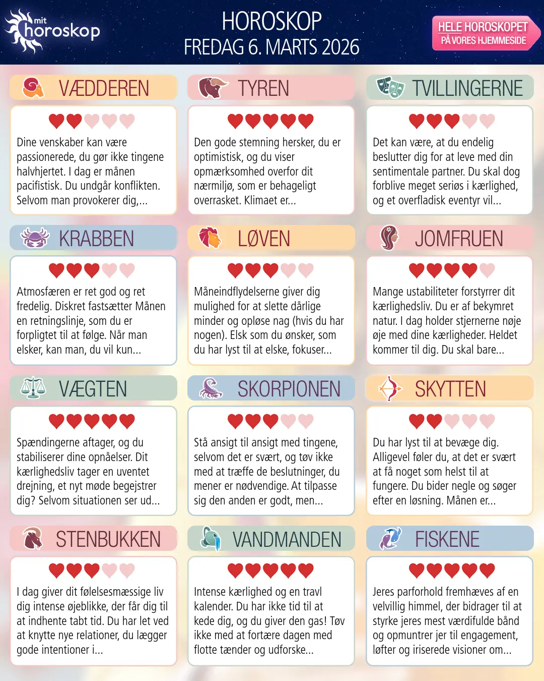 Horoskop for Krebsen i dag — 6. Marts 2026