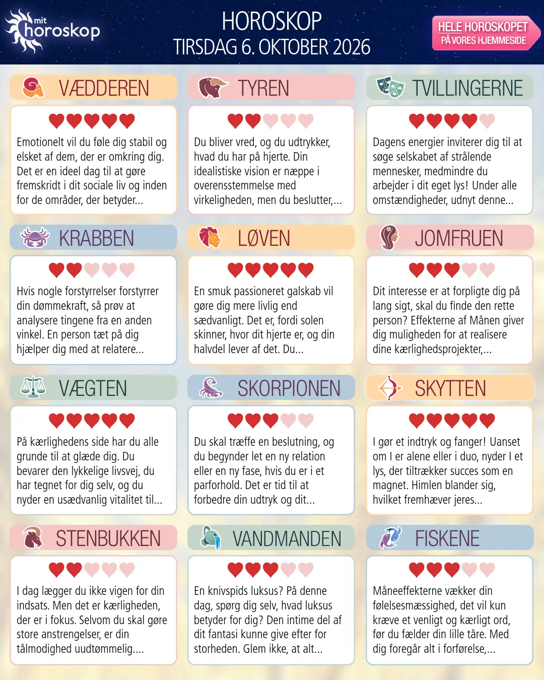 Jomfruen: dit horoskop for 8. Oktober 2026