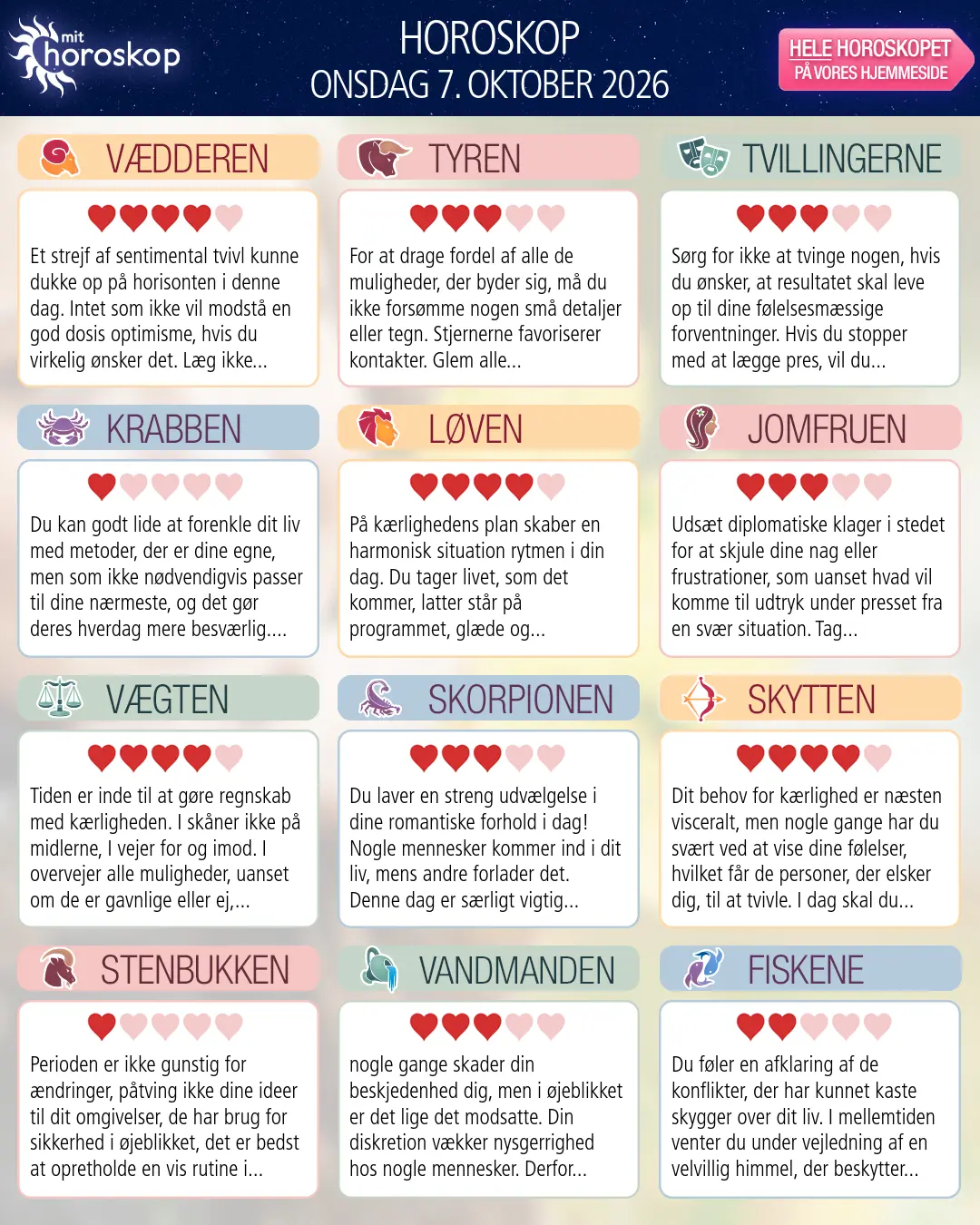 Tvillingerne: dit horoskop for 9. Oktober 2026