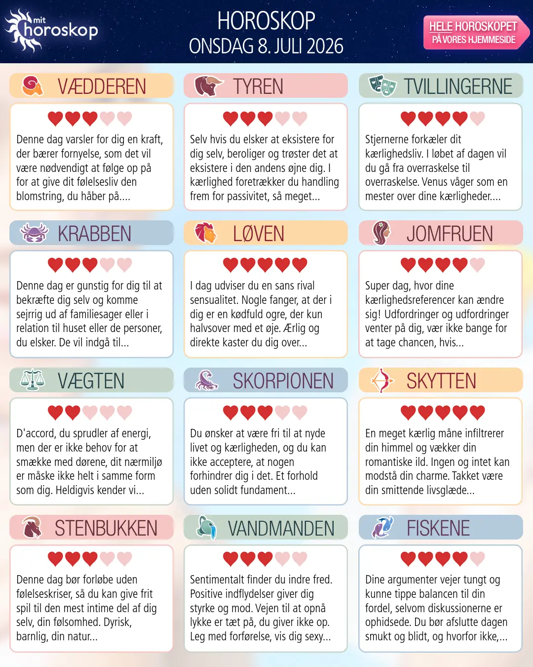 Horoskop for Løven i dag — 8. Juli 2026
