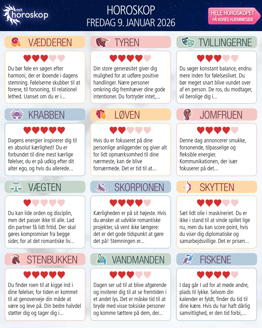 Tyren: dit horoskop for i morgen, 10. Januar 2026