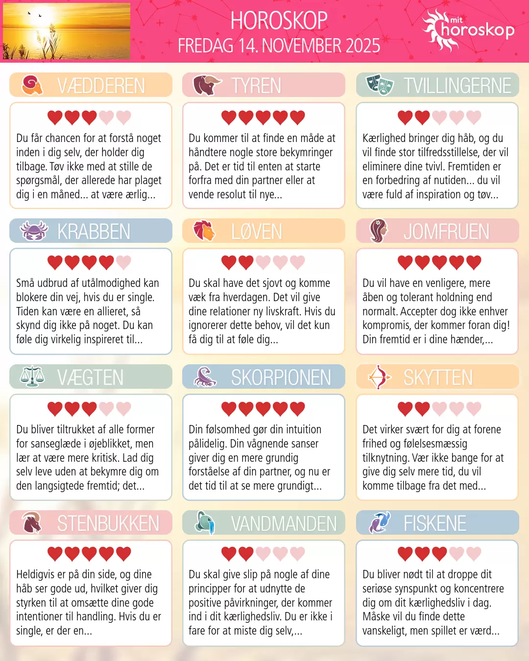 Horoskop for for Vandmanden i dag — 14. November 2025