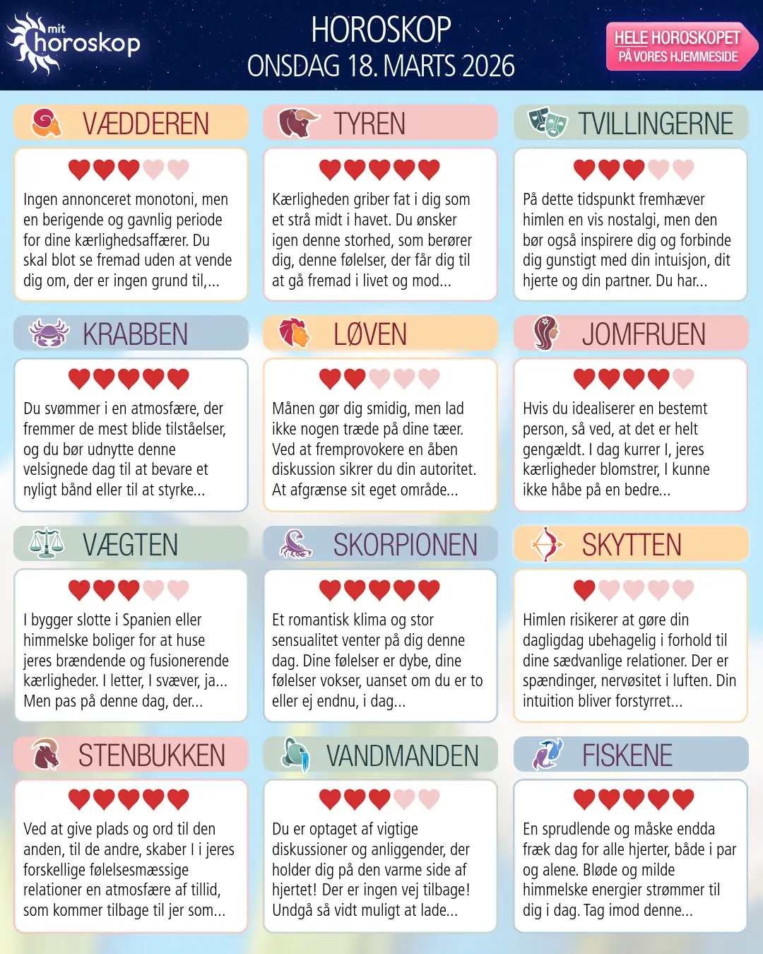 Horoskop for Tyren i dag — 18. Marts 2026