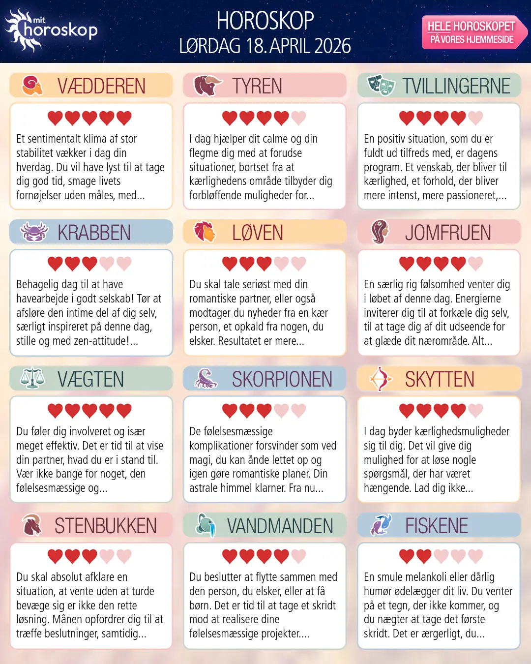 Horoskop for Vædderen i dag — 18. April 2026