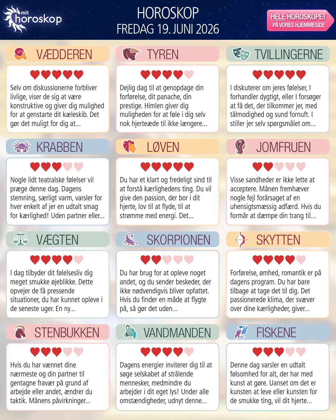 Løven: dit horoskop for i morgen, 20. Juni 2026