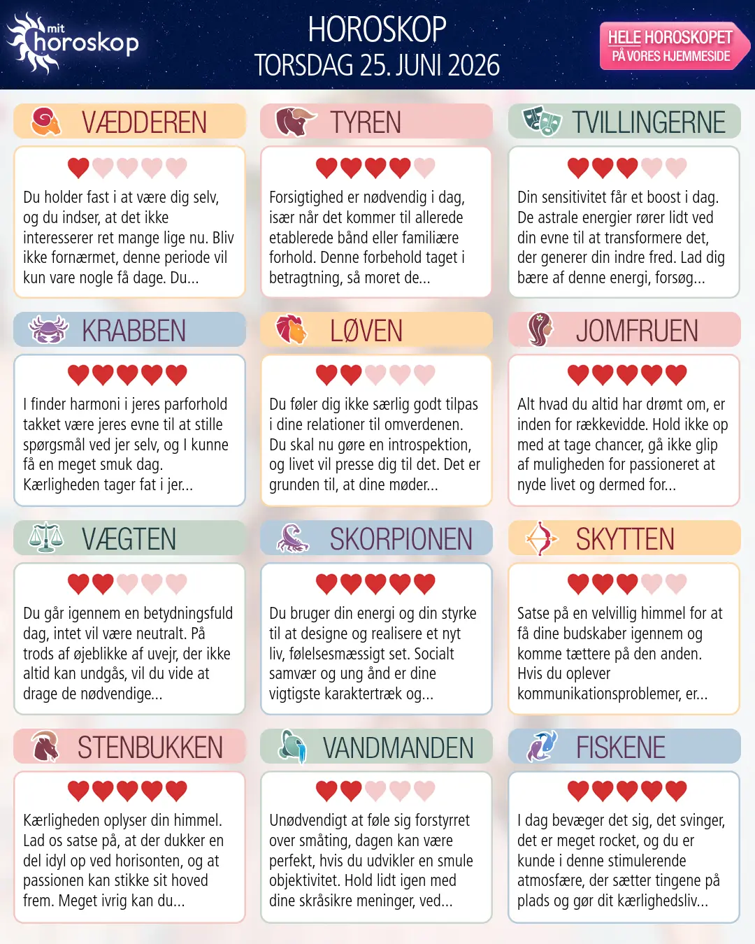 Tvillingerne: dit horoskop for 26. Juni 2026