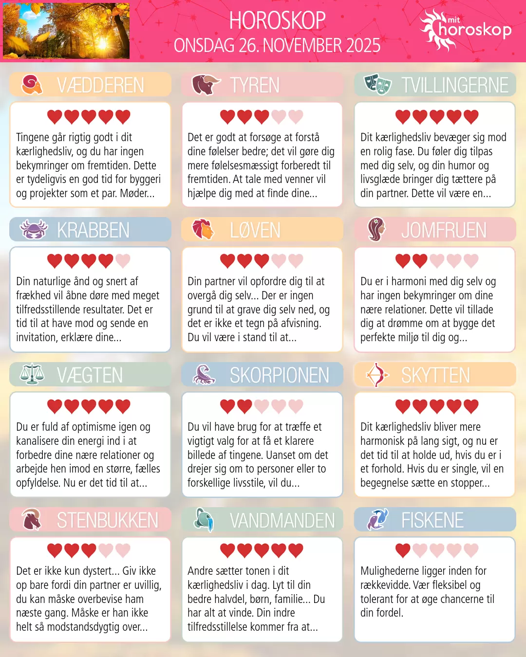 Horoskop for for Fiskene i dag — 26. November 2025
