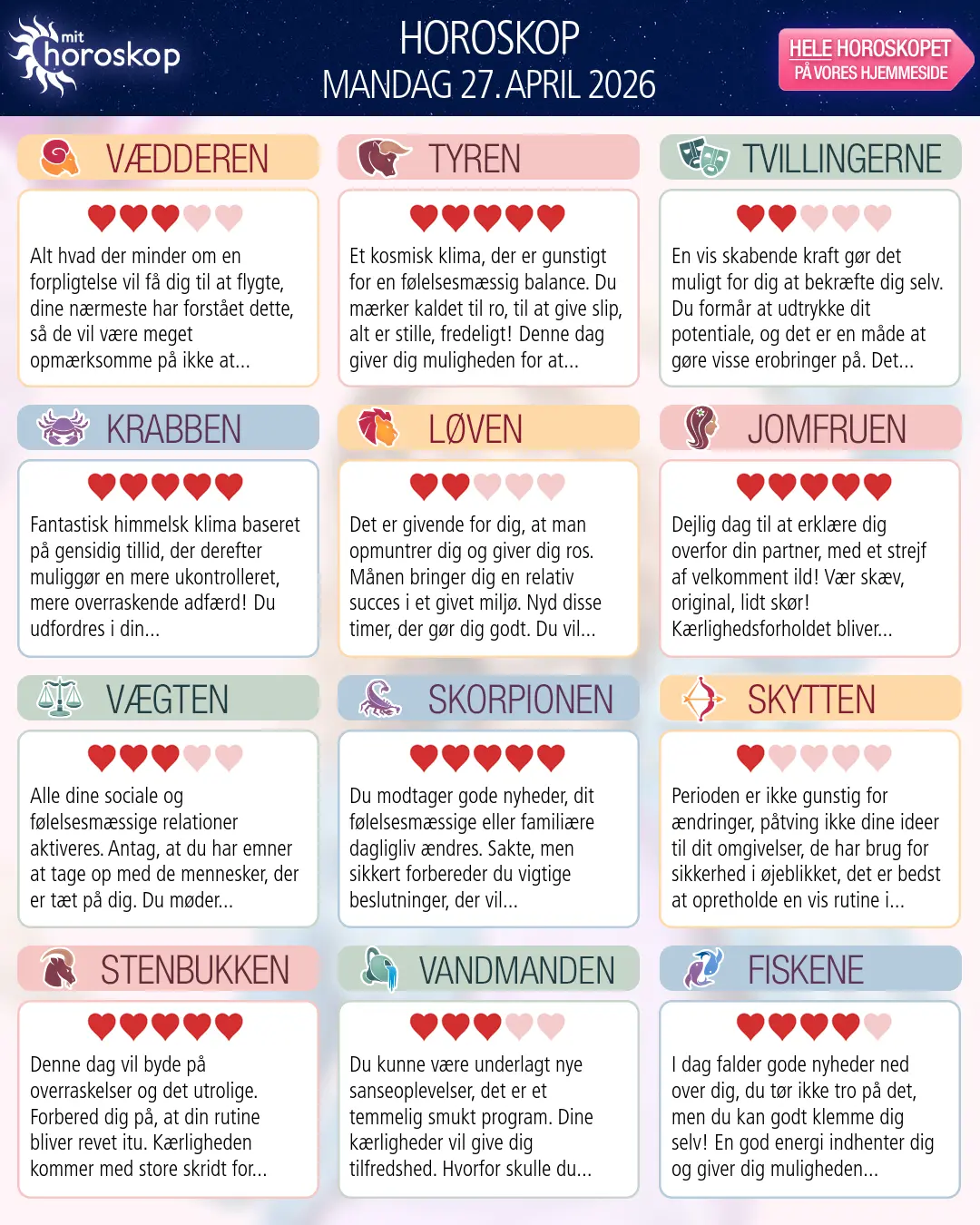 Horoskop for Tvillingerne i dag — 27. April 2026