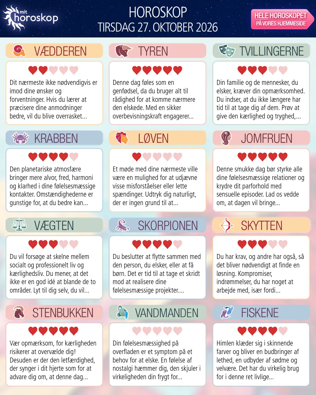 Jomfruen: dit horoskop for 29. Oktober 2026