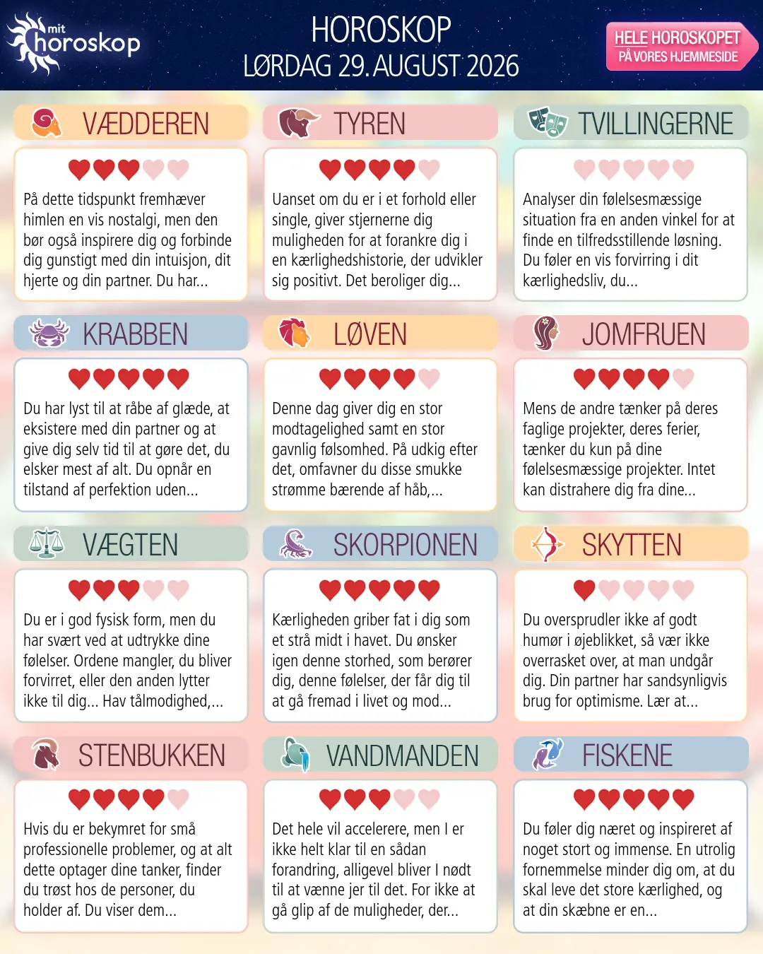 Tyren: dit horoskop for i morgen, 30. August 2026