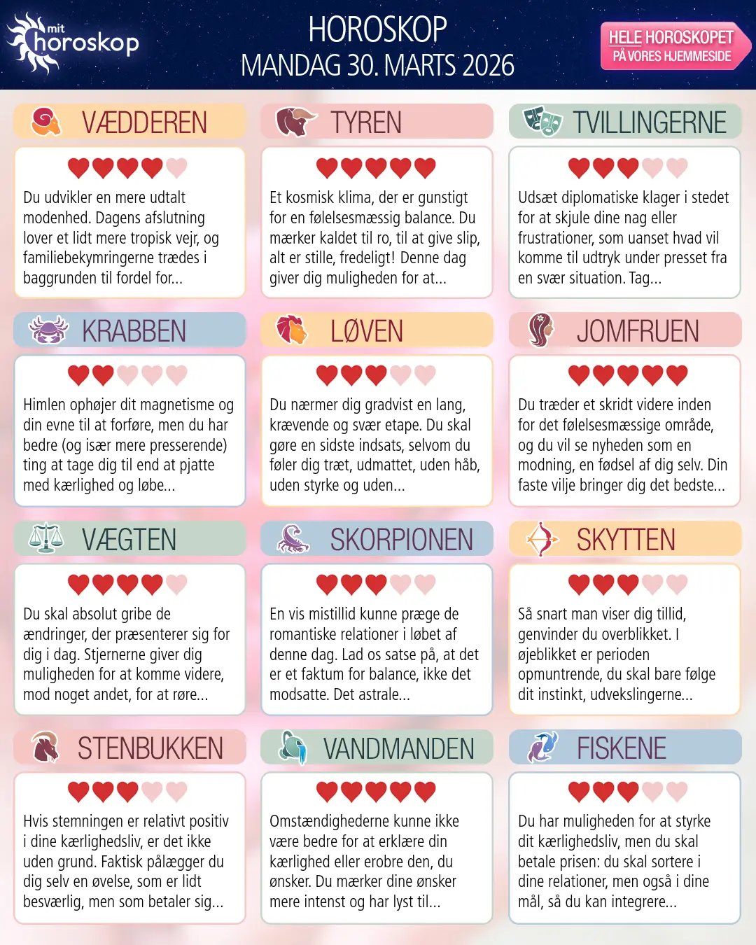 Tvillingerne: dit horoskop for 1. April 2026