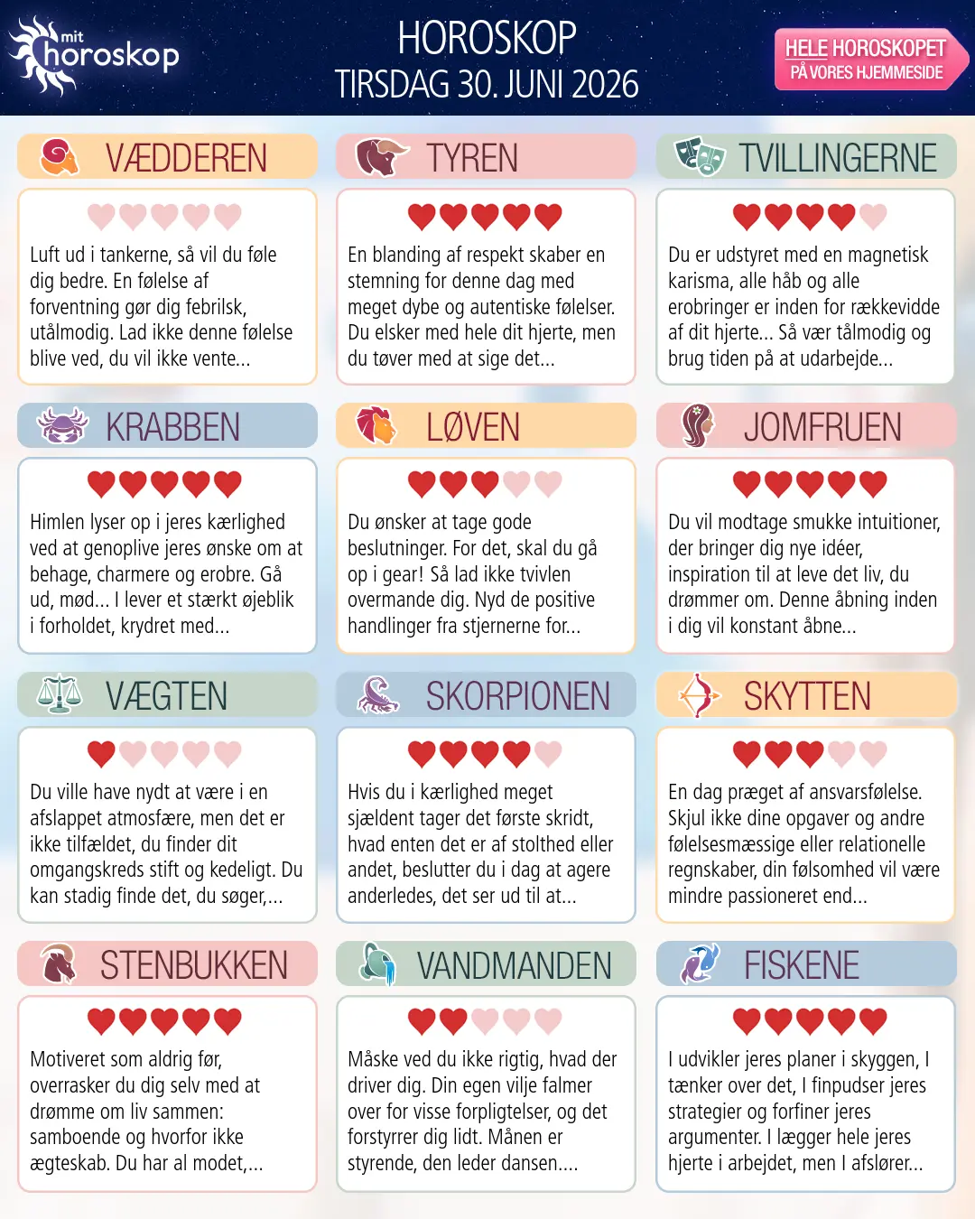 Horoskop for Krebsen i dag — 29. Juni 2026
