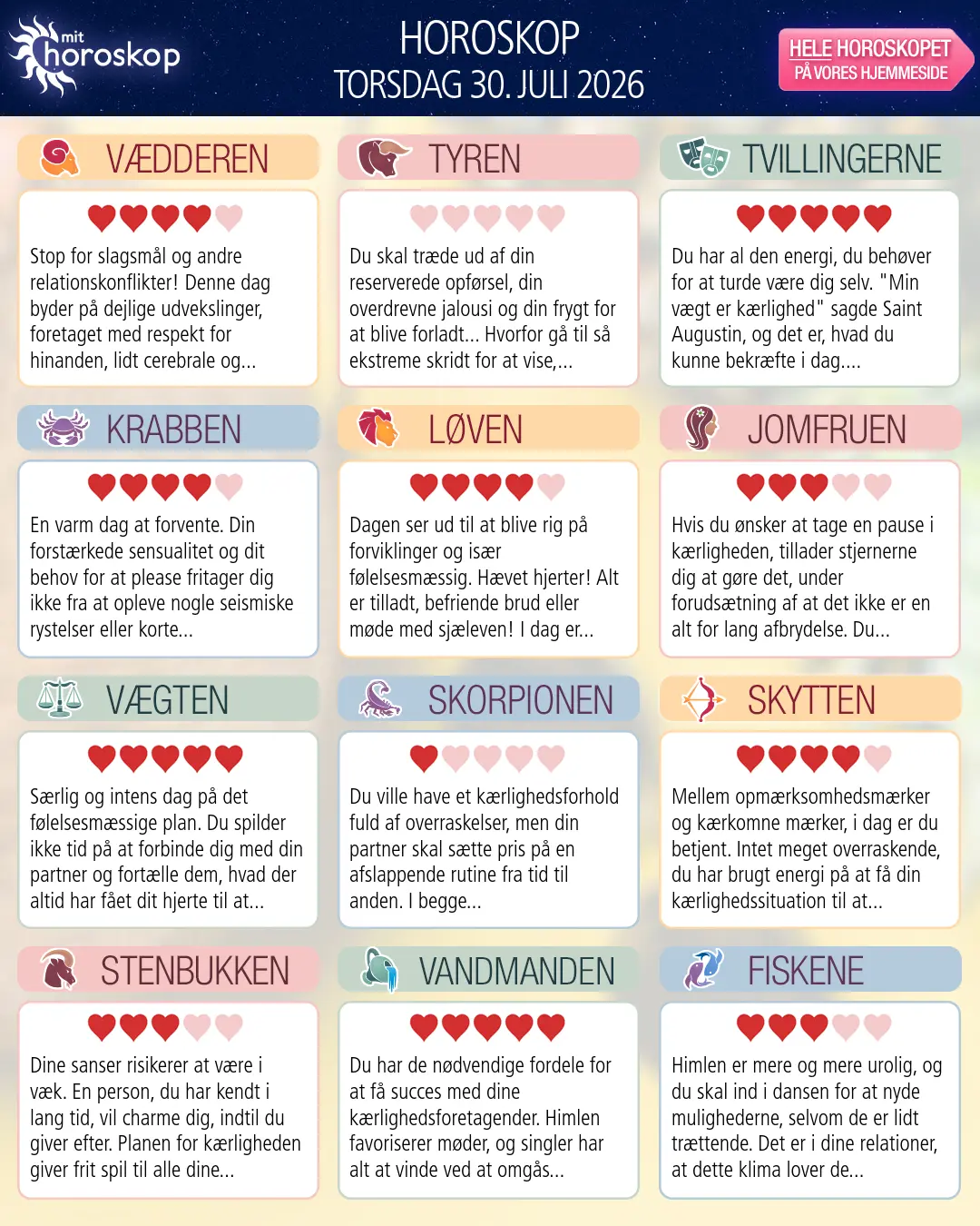 Horoskop for Vægten i dag — 30. Juli 2026