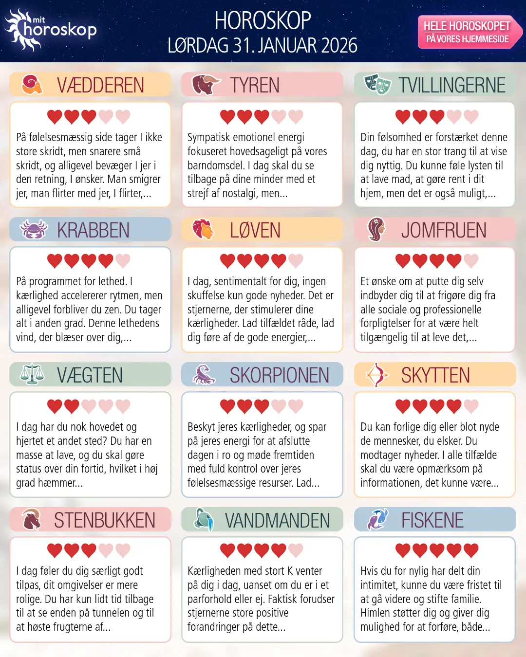 Horoskop for Vægten i dag — 31. Januar 2026